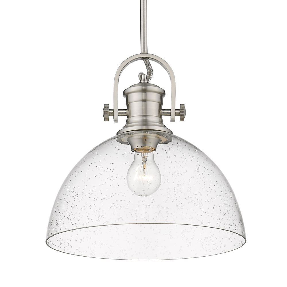 Yep by Golden Lighting Hines 1-light 14in Pendant in Pewter and Seeded Glass